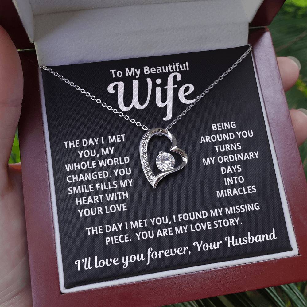 To My Beautiful Wife - You Are My Love Story - Eternal Love Heart Necklace - Price Includes Free Shipping