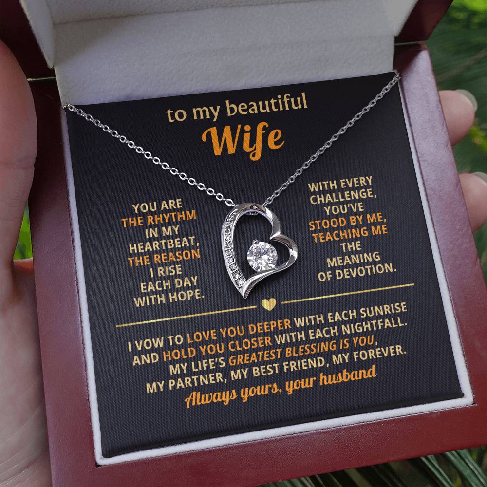 To My Beautiful Wife - My Partner My Best Friend My Forever - Eternal Love Heart Necklace - Price Includes Free Shipping