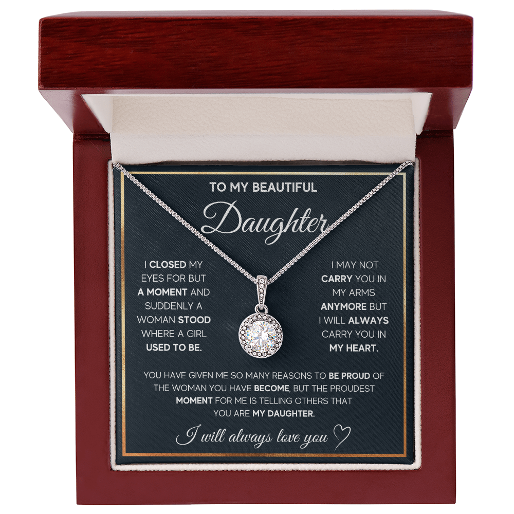 To My Beautiful Daughter - I Will Always Carry You In My Heart - Radiant Hope Sparkling Necklace Presented in a Lighted Luxury Gift Box - Free Shipping Included