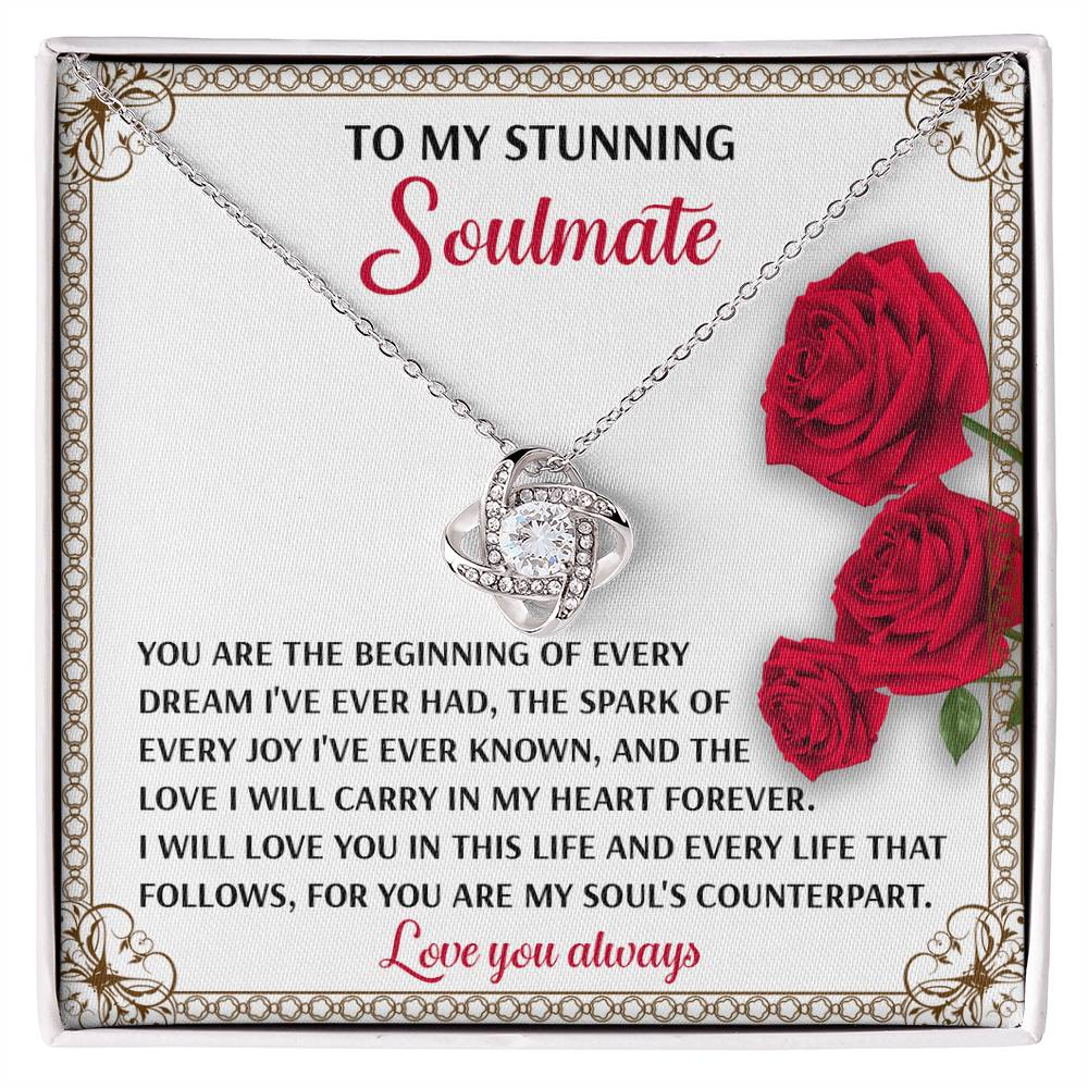 To My Soulmate Jewelry Gift - Love Knot Forever Necklace with Heartfelt Message Card From You - Soul's Counterpart