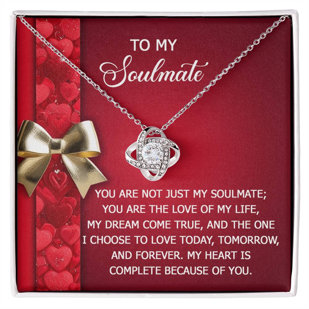 To My Soulmate Jewelry Gift - Love Knot Forever Necklace with Heartfelt Message Card From You - Because Of You
