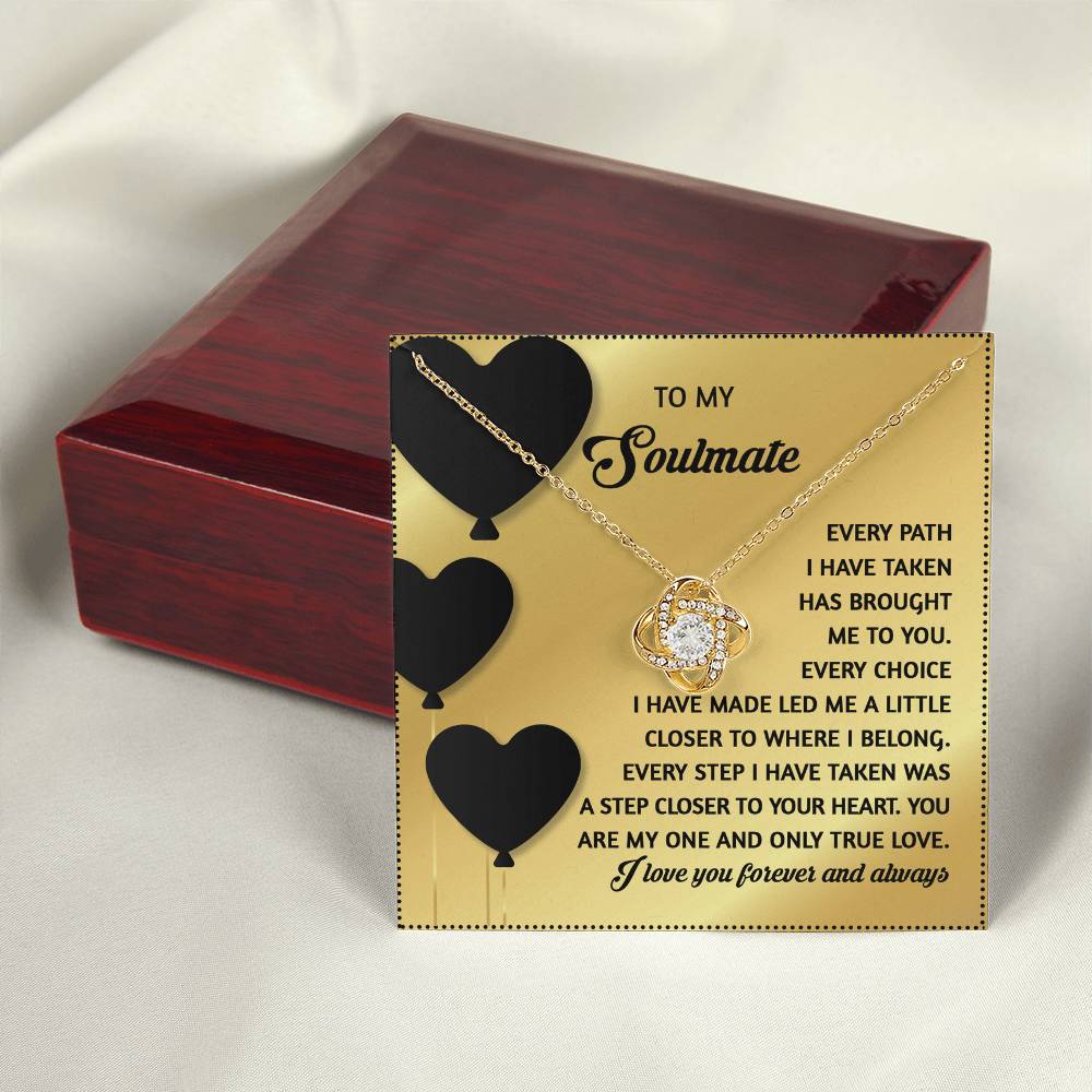 To My Soulmate Jewelry Gift - 14K Gold Love Knot Forever Necklace with Message Card - A Step Closer