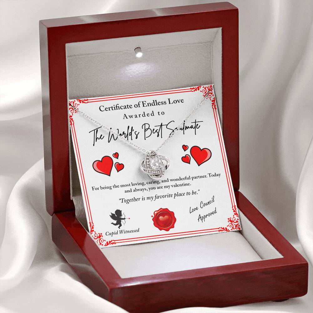 To My Soulmate Jewelry Gift - Love Knot Forever Necklace with Heartfelt Message Card From You - Cupid Witnessed