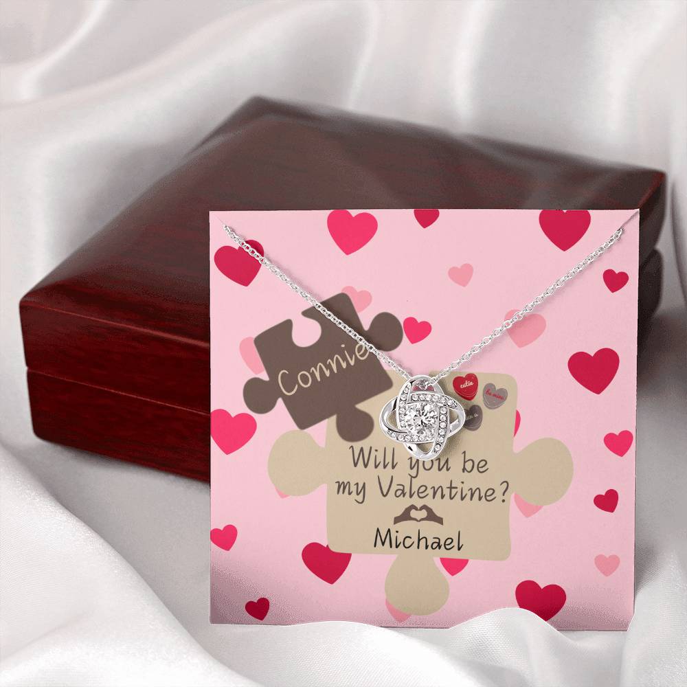 Personalized with Names Gold Necklace with Personalized Message Card - Will You Be My Valentine Puzzle Piece
