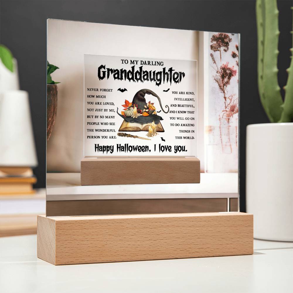 Granddaughter Halloween Gift - Wonderful Person - Acrylic Square Plaque with Available Night Light