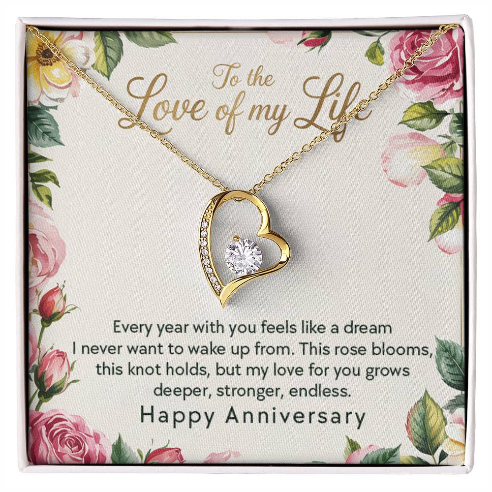 Wife Anniversary - Love Of My Life - Eternal Love Heart Necklace - Price Includes Free Shipping