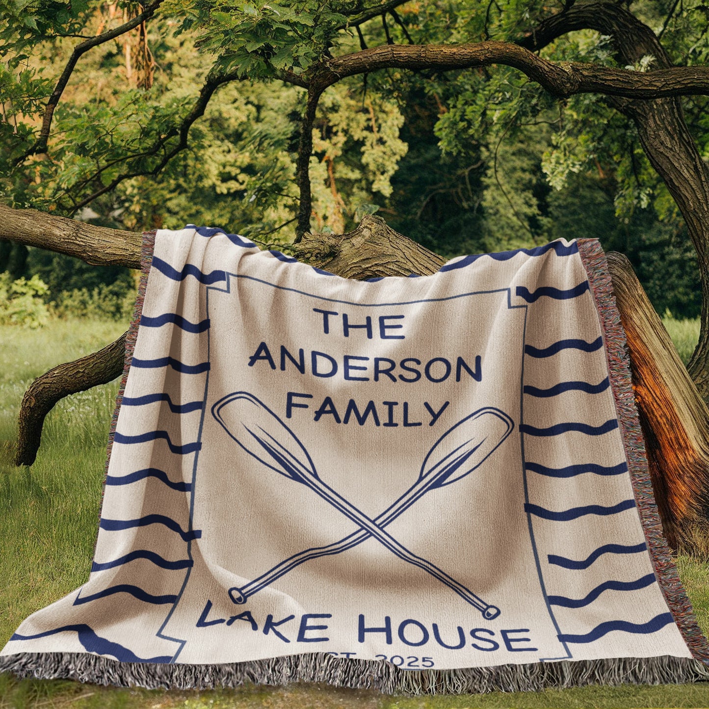 Personalized Woven Blanket for Lake House Owner - Family Name Lake House