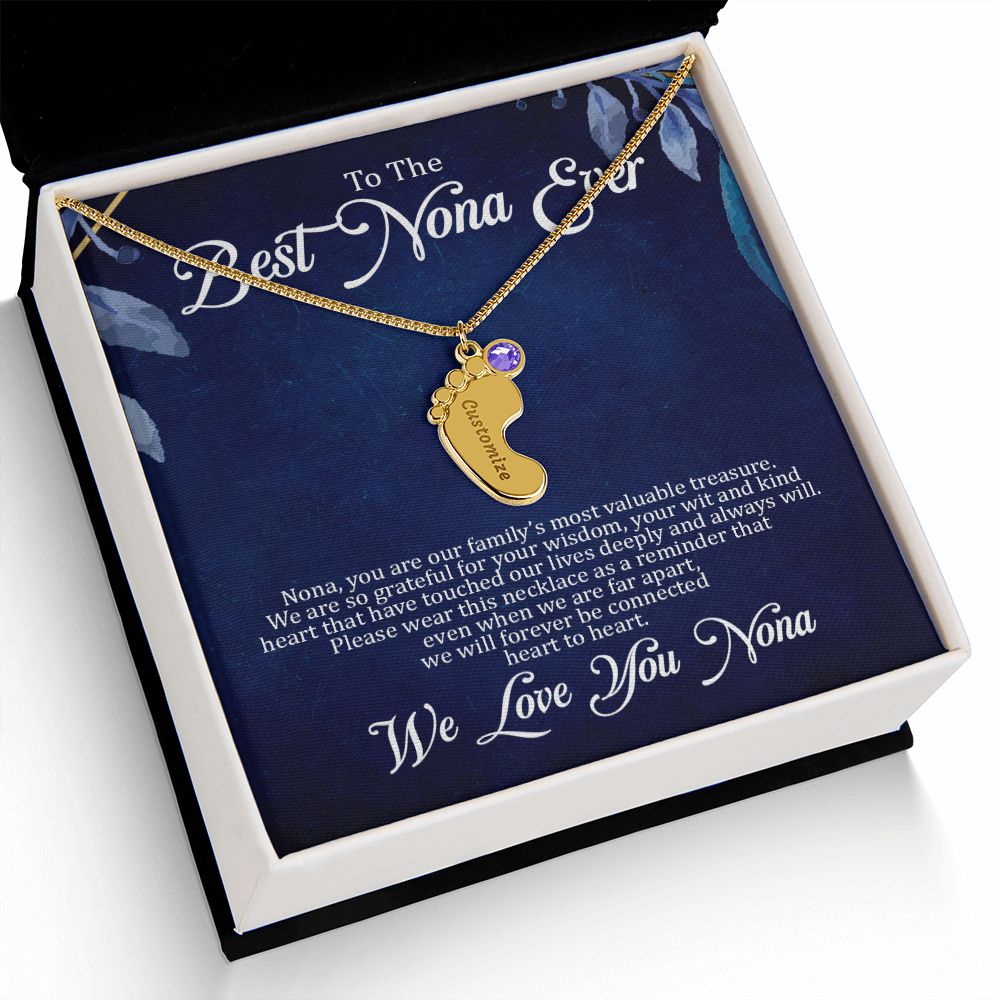 Nona - Best Nona Ever - Custom Name Baby Feet Charm Necklace