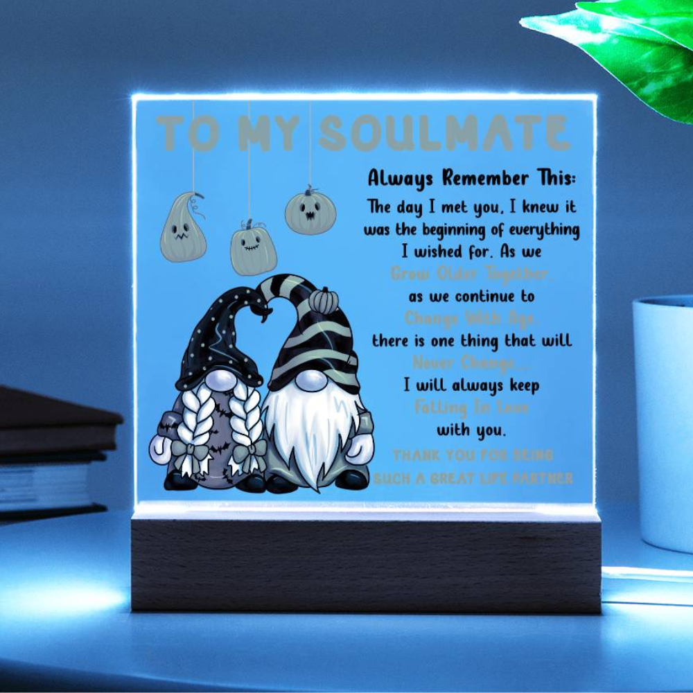 Soulmate Halloween Gift - Grow Older Together- Acrylic Square Plaque with Available Night Light