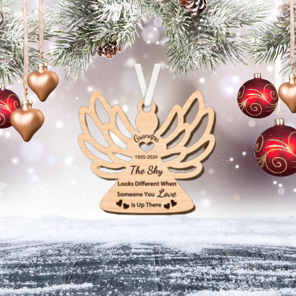 Personalized Memorial Laser Cut Birchwood Christmas Ornament - Christmas In Heaven In Memory Ornament