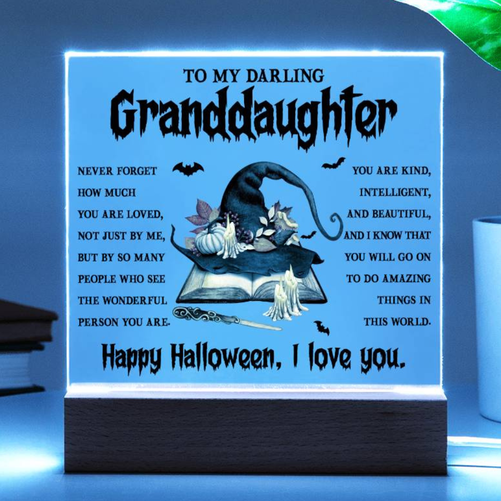 Granddaughter Halloween  Gift - Wonderful Person - Acrylic Square Plaque with Available Night Light