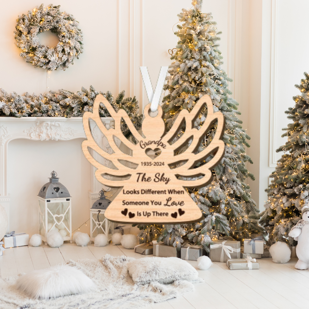 Personalized Memorial Laser Cut Birchwood Christmas Ornament - Christmas In Heaven In Memory Ornament