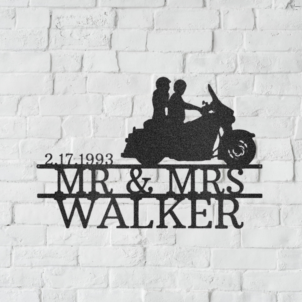 Custom Motorcycle Couple Metal Art Wall Sign - Personalized Names and Date - SHIPPING INCLUDED