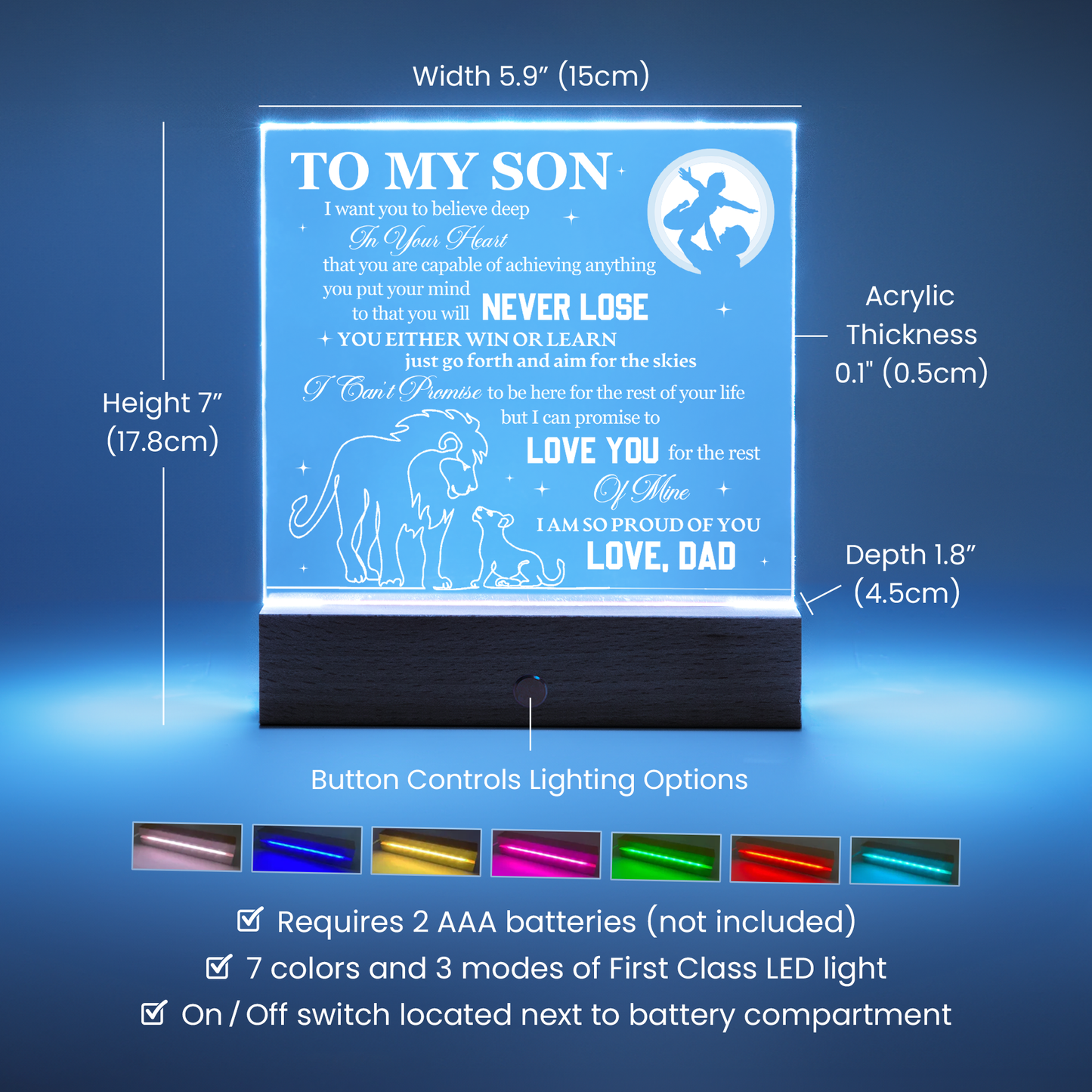 To My Son - You Will Never Lose - Acrylic LED Plaque Sign - Can be from "Mom", "Dad" or "Mom & Dad"