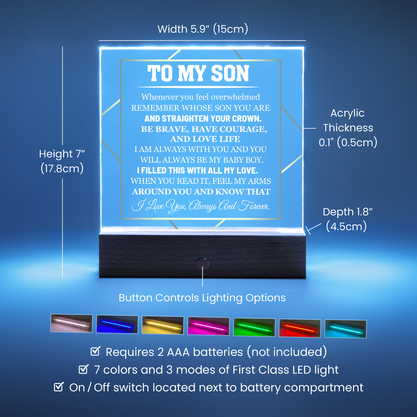 To My Son - Feel My Arms Around You - Acrylic LED Plaque Sign