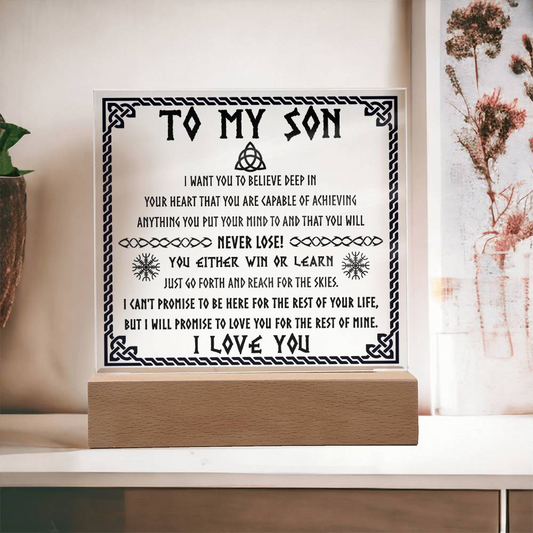 Son Gift - Acrylic Square Plaque with Available LED Night Light - Never Lose