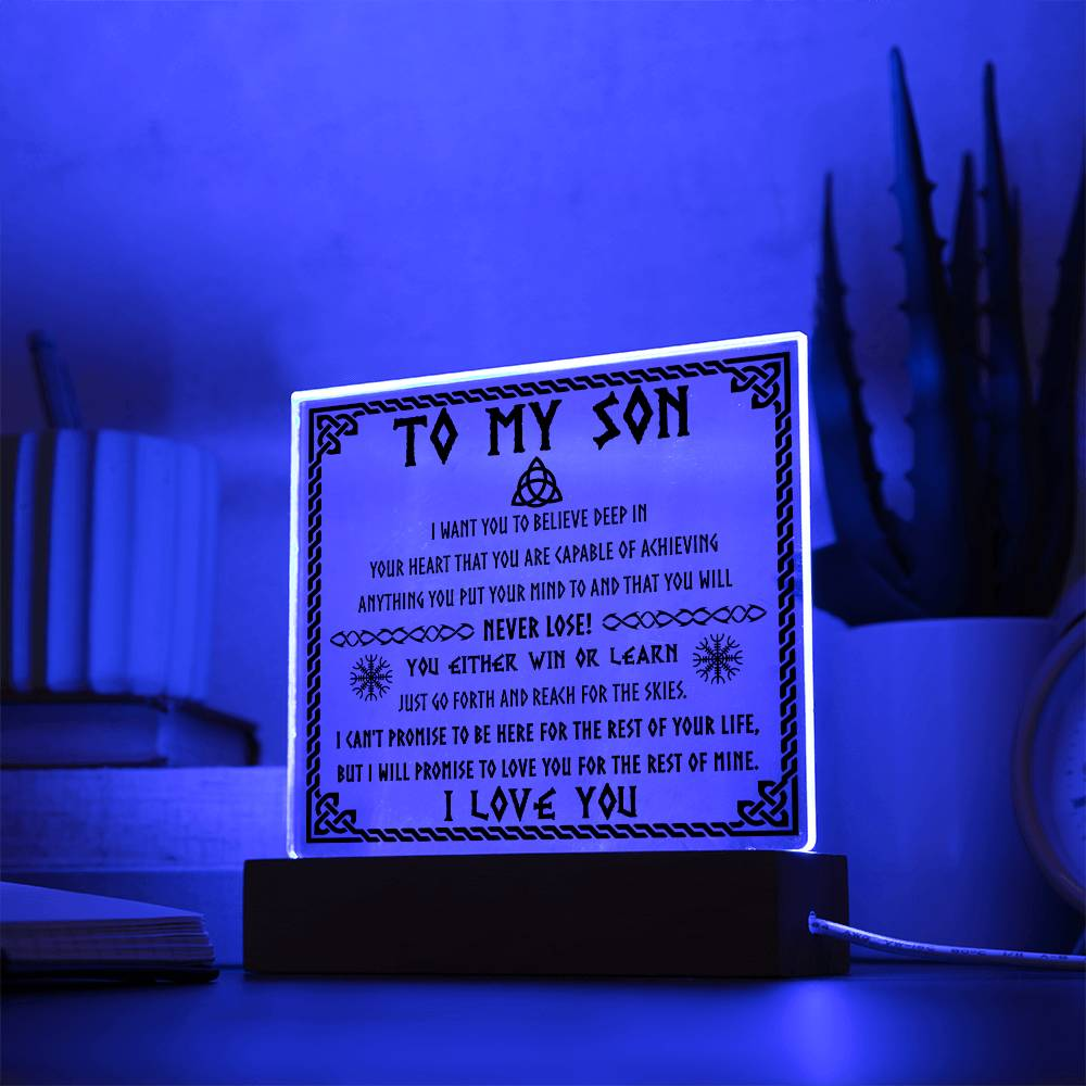 Son Gift - Acrylic Square Plaque with Available LED Night Light - Never Lose