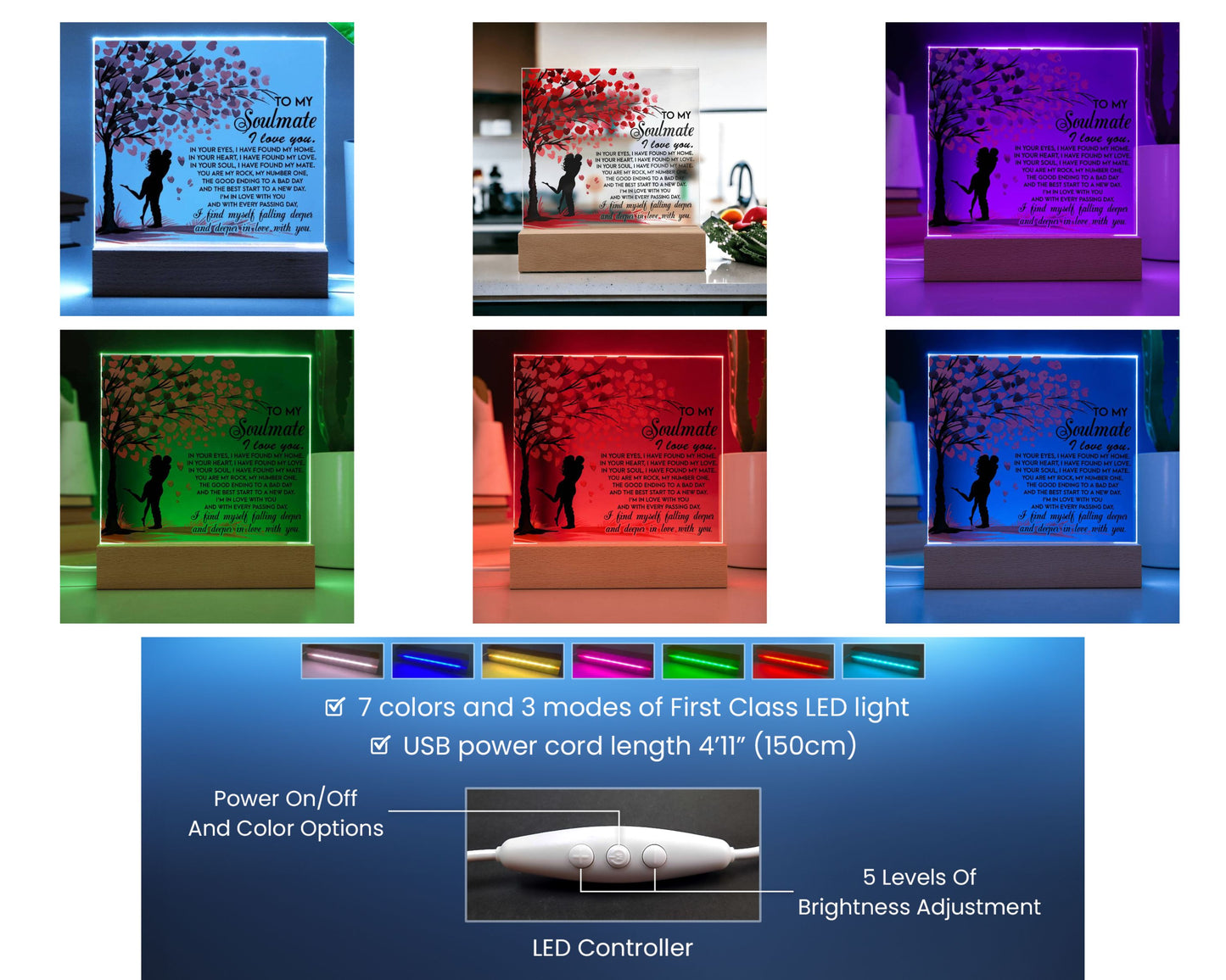 Soulmate - Falling Deeper in Love - LED Acrylic Plaque Table Top Display