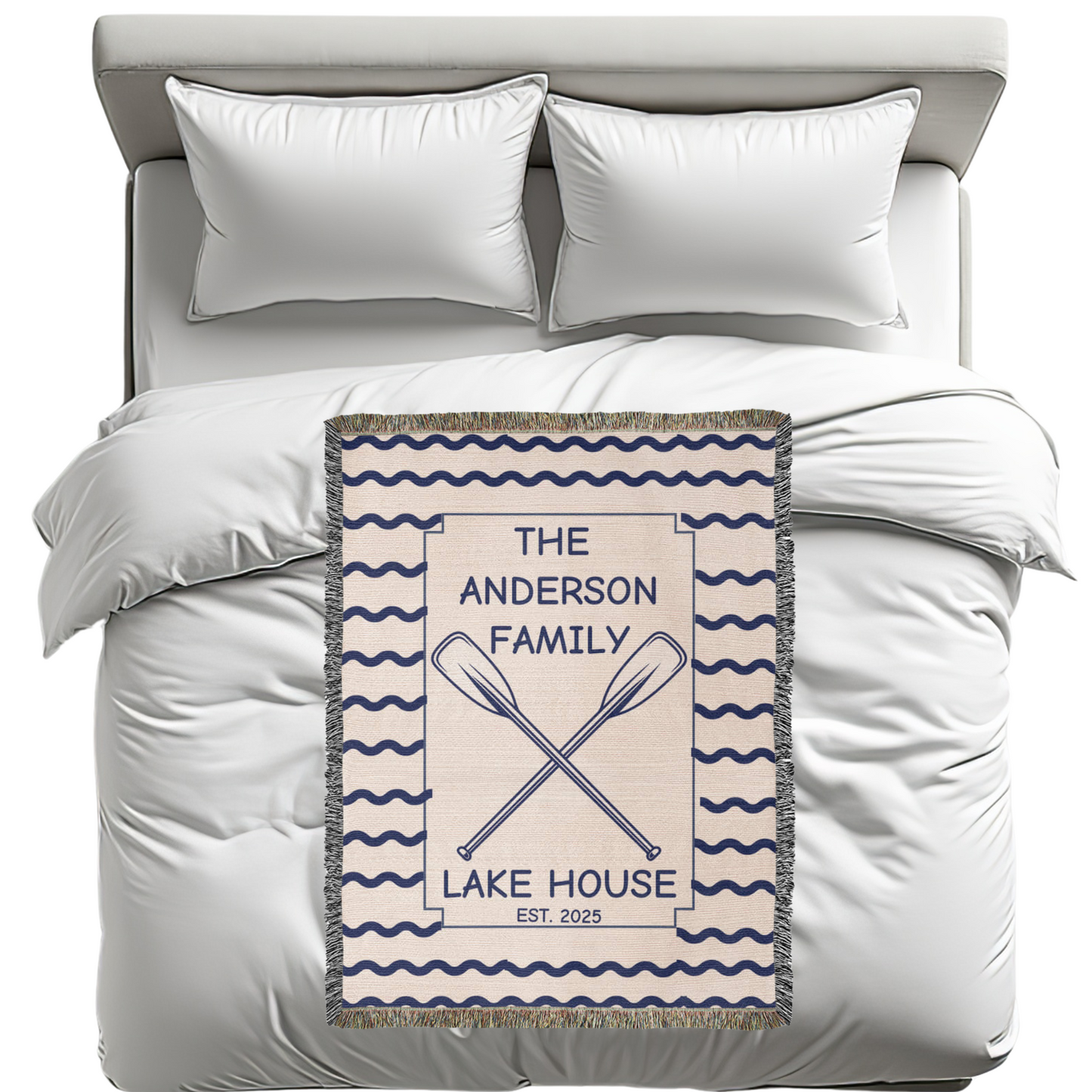 Personalized Woven Blanket for Lake House Owner - Family Name Lake House