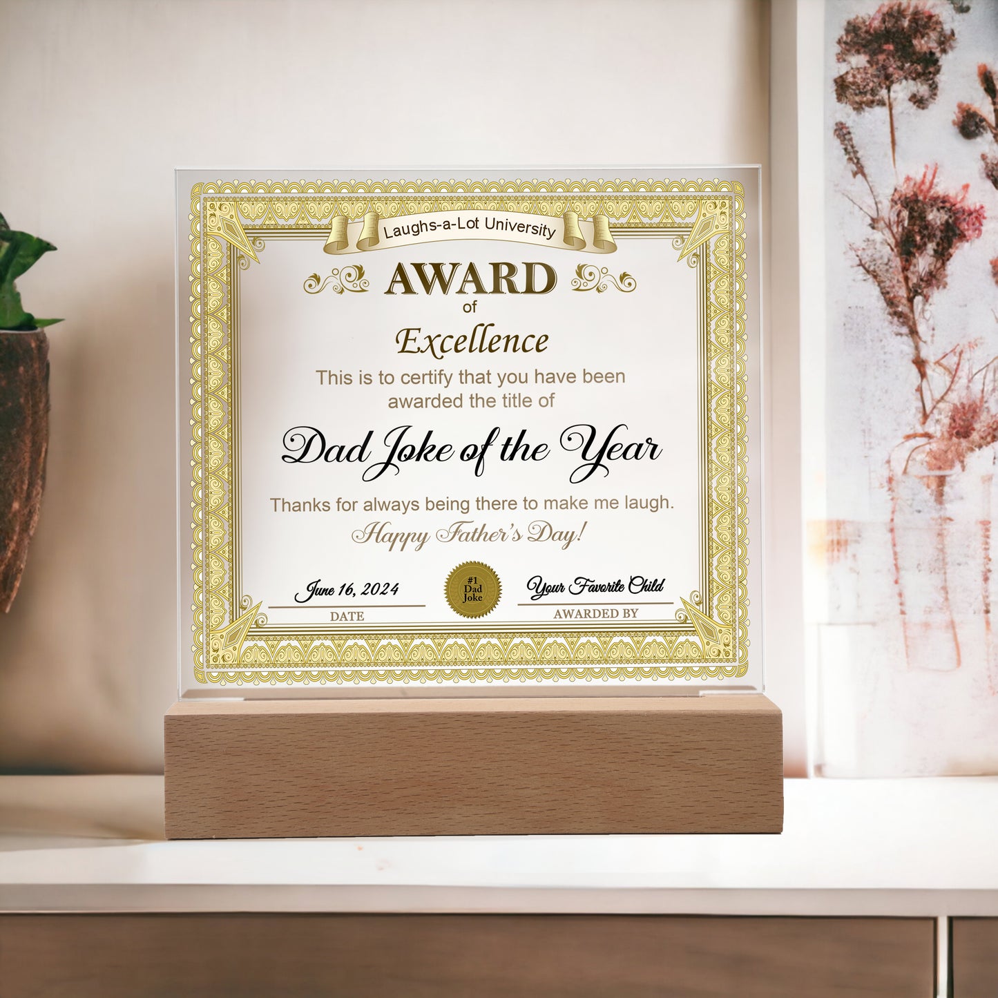 Dad Gift-Award of Excellence-Square Acrylic Plaque