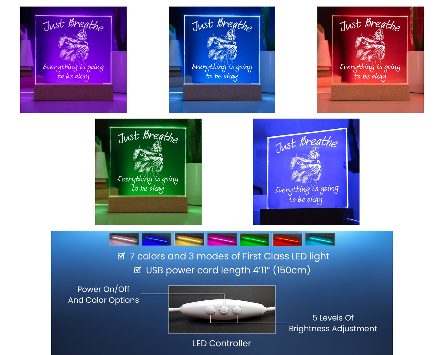 Encouragement  Christmas Gift - Acrylic Square Plaque with Available LED Night Light - Everything Will Be Okay