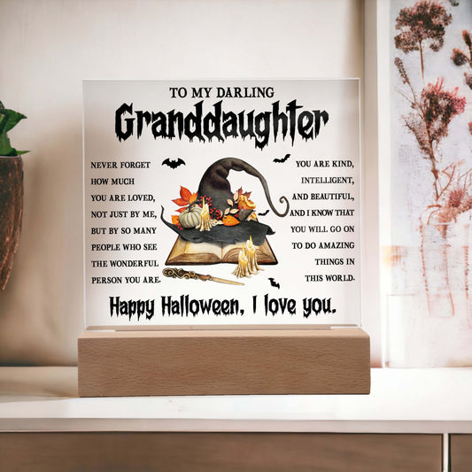 Granddaughter Halloween  Gift - Wonderful Person - Acrylic Square Plaque with Available Night Light