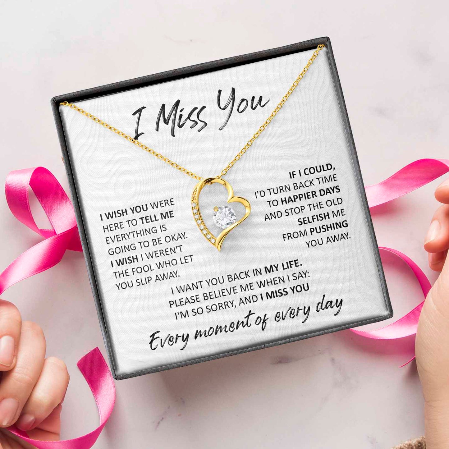 Soulmate -  I Miss You I Wish You Were Here - Forever Love Heart Necklace