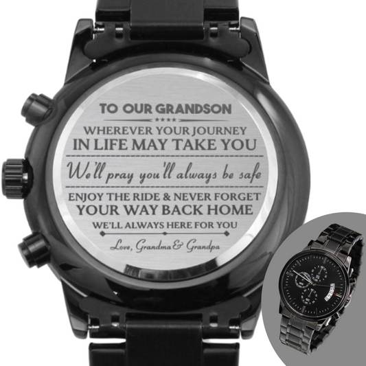 Engraved Watch For Grandson From Grandparents - We'll Always Be Here For You