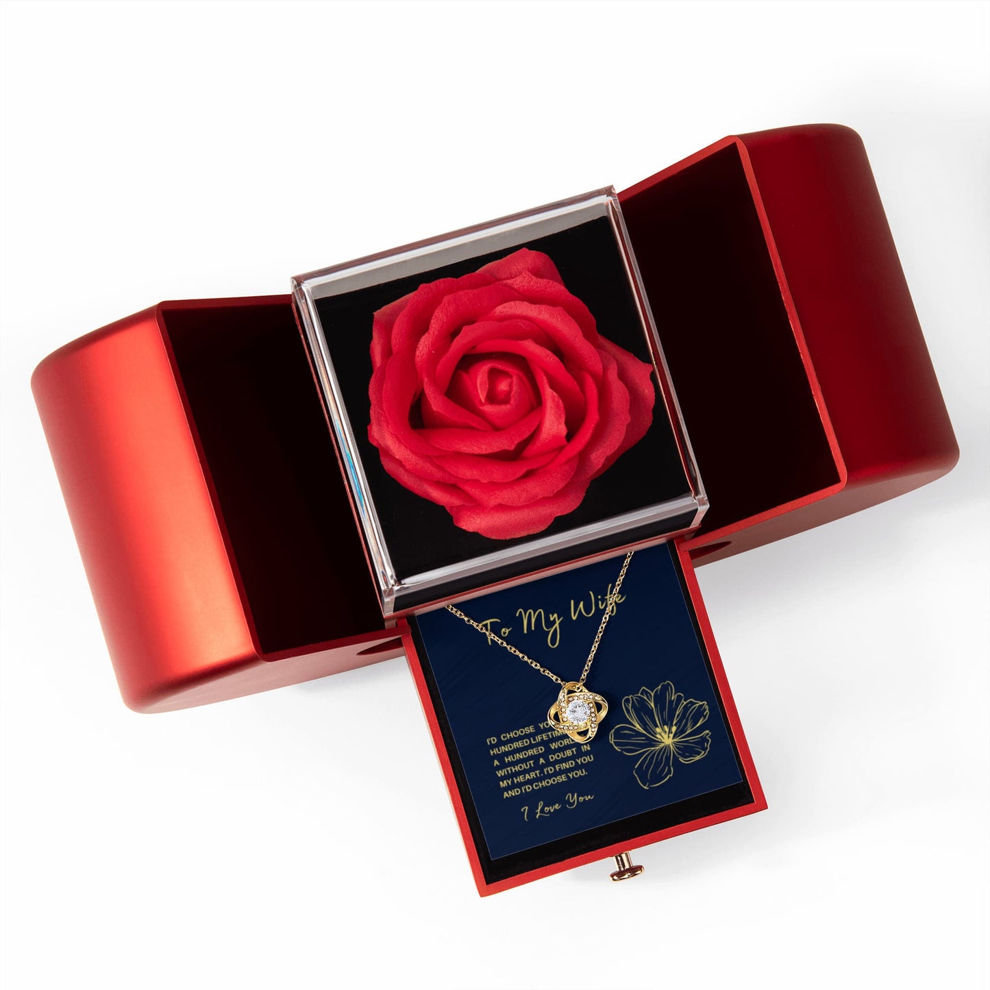 To My Wife - I'd Choose You In A Hundred Lifetimes- Eternal Love Knot Necklace with Red Heart Rose Gift Box - Free Shipping Included