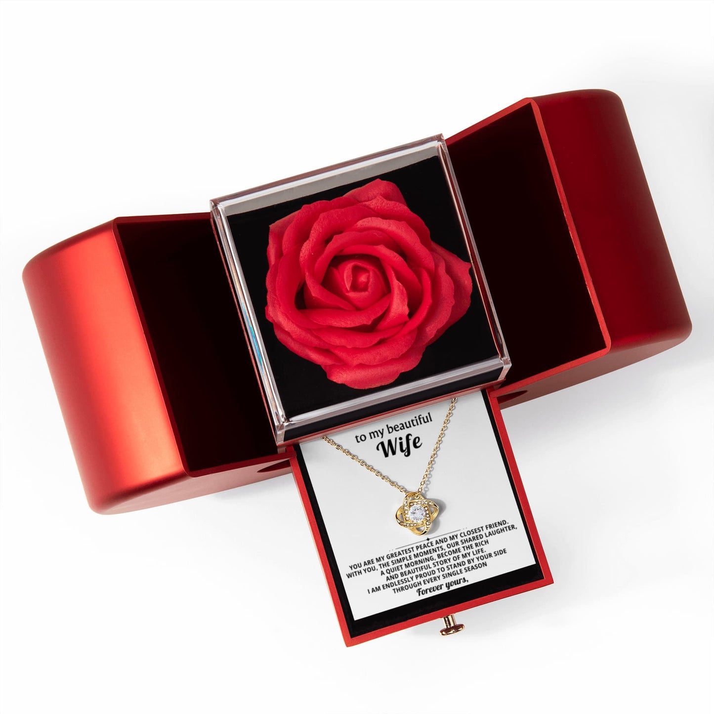 To My Wife - My Closest Friend - Eternal Love Knot Necklace with Red Heart Rose Gift Box - Free Shipping Included