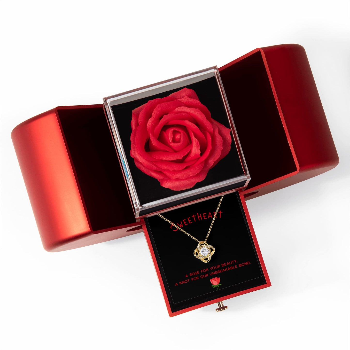 To My Wife - A Rose For Your Beauty - Eternal Love Knot Necklace with Red Heart Rose Gift Box - Free Shipping Included