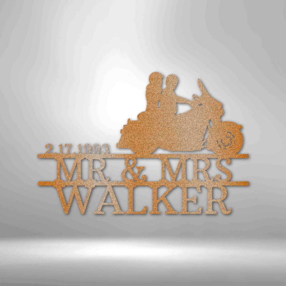 Custom Motorcycle Couple Metal Art Wall Sign - Personalized Names and Date - SHIPPING INCLUDED