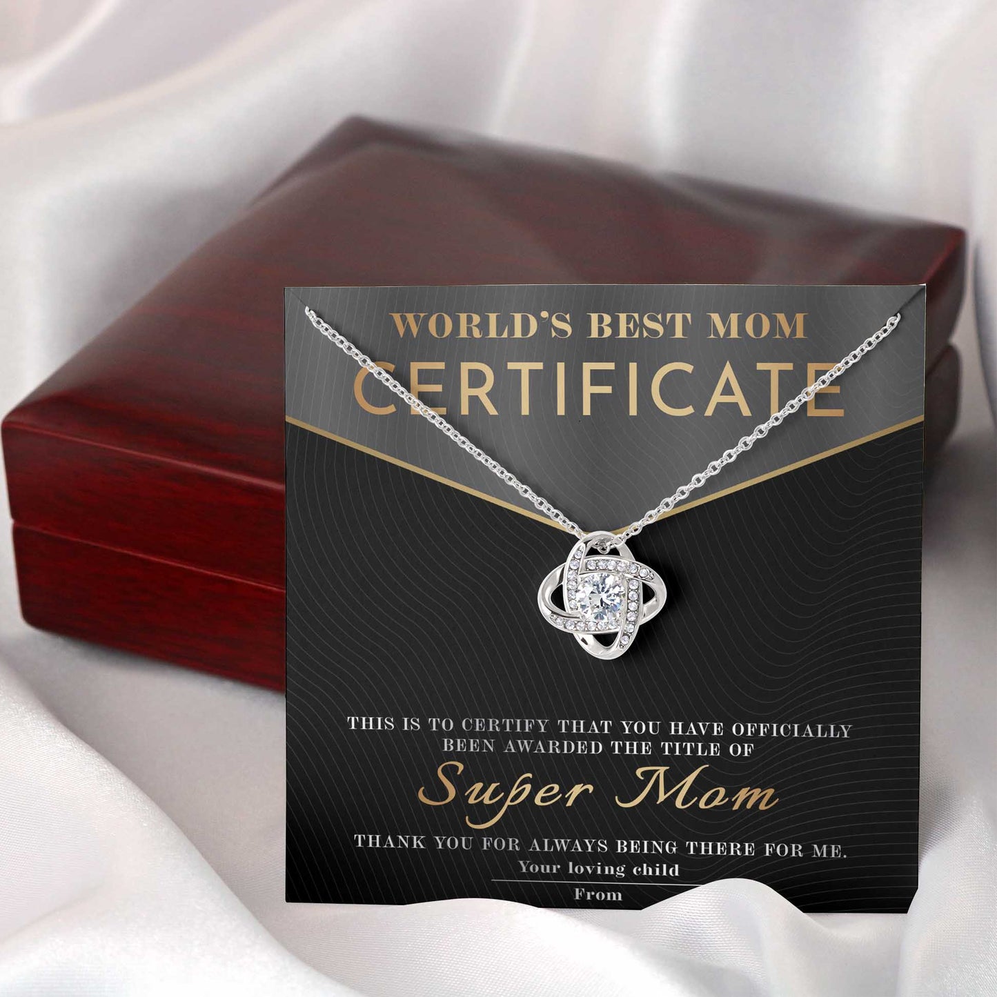 Gift For My Mom - Love Knot Necklace - World's Best Mom Certificate