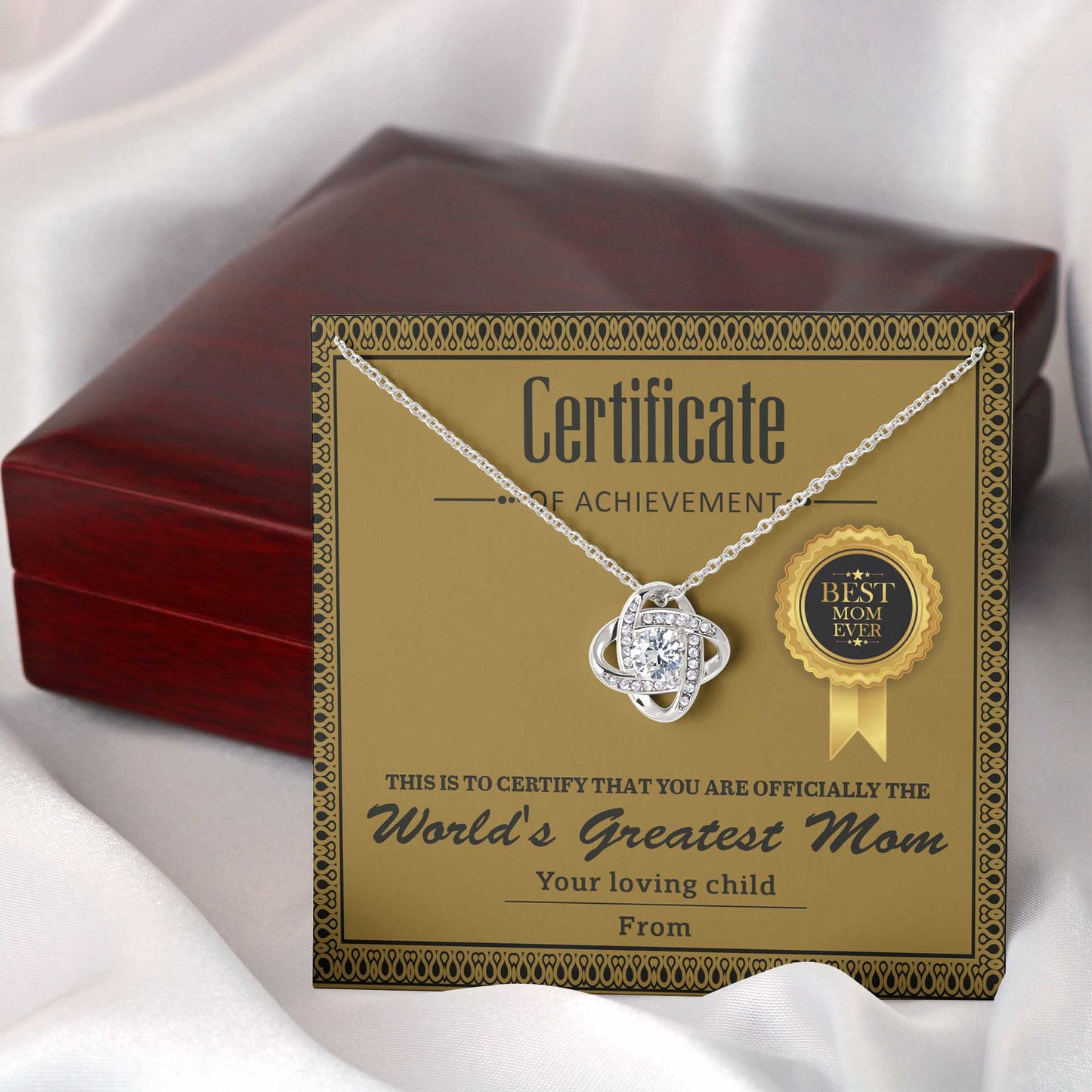 Gift For My Mom - Love Knot Necklace - Certificate of Achievement