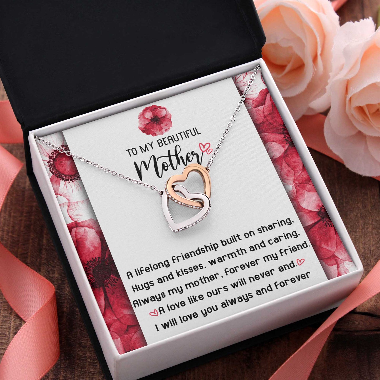 Mom Jewelry Gift - Locked Hearts Necklace - Will Never End