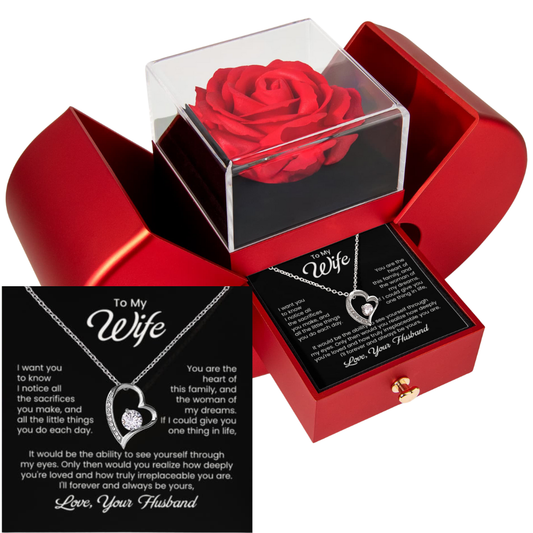 To My Wife - You Are The Heart Of This Family - Eternal Heart Love Necklace with Red Heart Rose Gift Box - Free Shipping Included