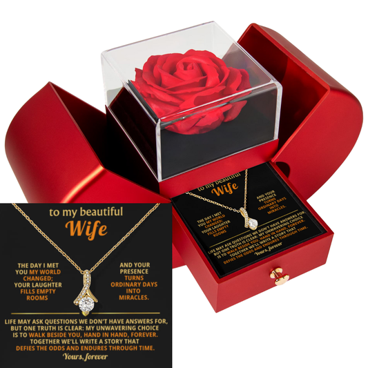 To My Wife - Hand In Hand - Timeless Alluring Beauty Necklace with Red Heart Rose Gift Box - Free Shipping Included