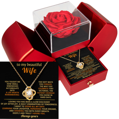 To My Wife - Joy After Joy - Eternal Love Knot Necklace with Red Heart Rose Gift Box - Free Shipping Included