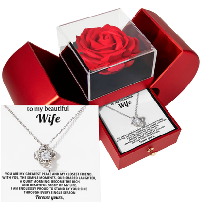 To My Wife - My Closest Friend - Eternal Love Knot Necklace with Red Heart Rose Gift Box - Free Shipping Included