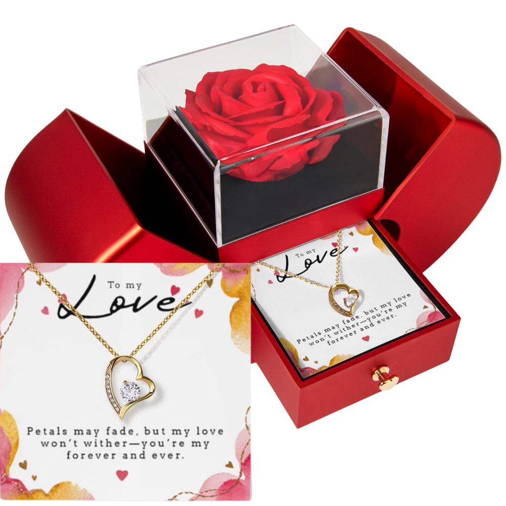To My Love - You Are My Forever and Forever - Eternal Heart Love Necklace with Red Heart Rose Gift Box - Free Shipping Included