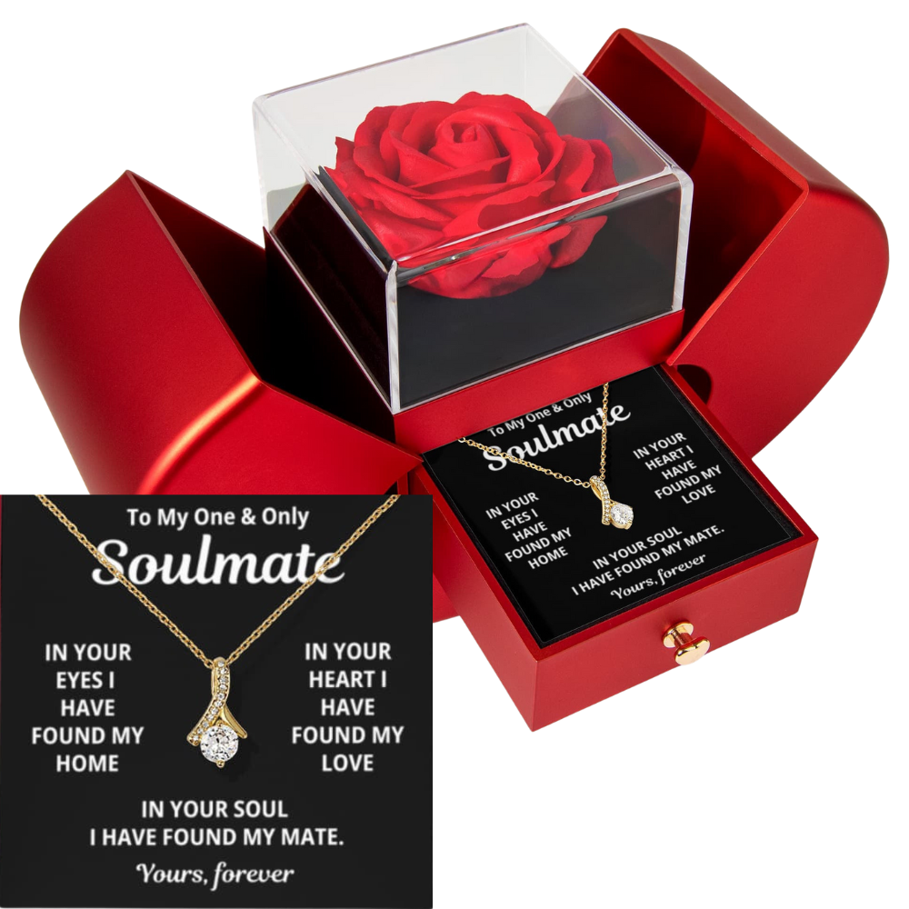 To My Soulmate - I Found My Mate - Timeless Alluring Beauty Necklace with Red Heart Rose Gift Box - Free Shipping Included