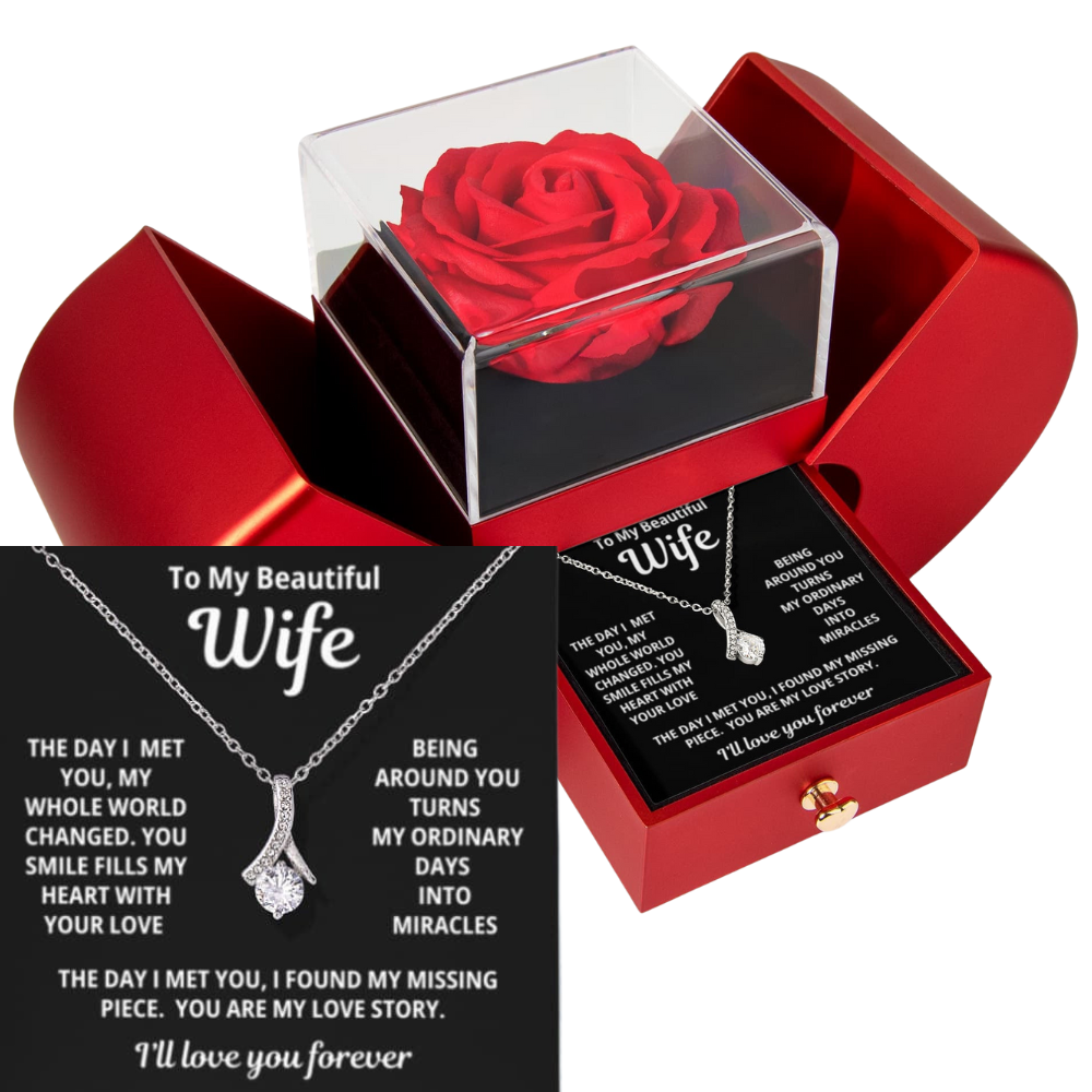 To My Wife - Are My Love Story - Timeless Alluring Beauty Necklace with Red Heart Rose Gift Box - Free Shipping Included