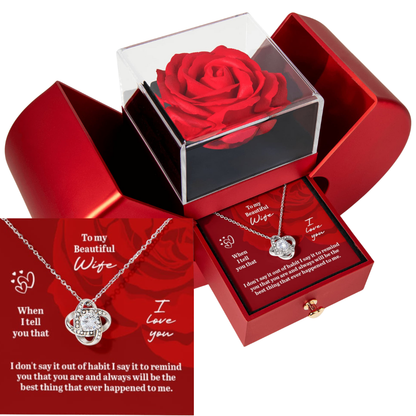To My Wife - You Are The Best Thing That Ever Happened To Me - Eternal Love Knot Necklace with Red Heart Rose Gift Box - Free Shipping Included
