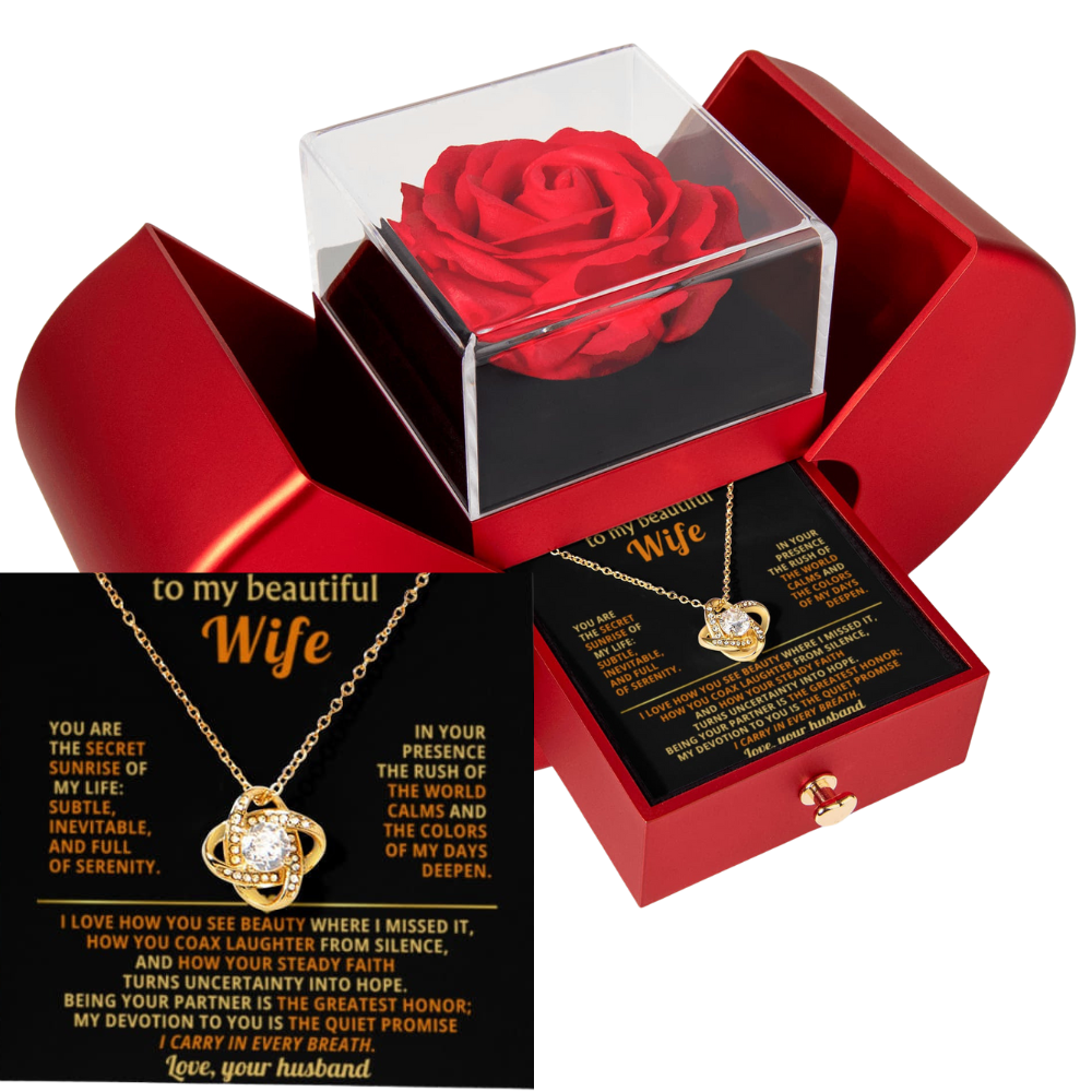 To My Wife - You Are The Sunrise Of My Life - Eternal Love Knot Necklace with Red Heart Rose Gift Box - Free Shipping Included