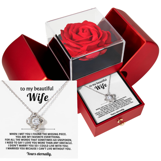 To My Wife - You Are My Favorite Everything - Eternal Love Knot Necklace with Red Heart Rose Gift Box - Free Shipping Included
