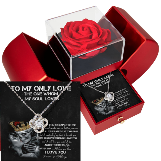 To My Only Love - The One Whom My Souls Love - Eternal Love Knot Necklace with Red Heart Rose Gift Box - Free Shipping Included