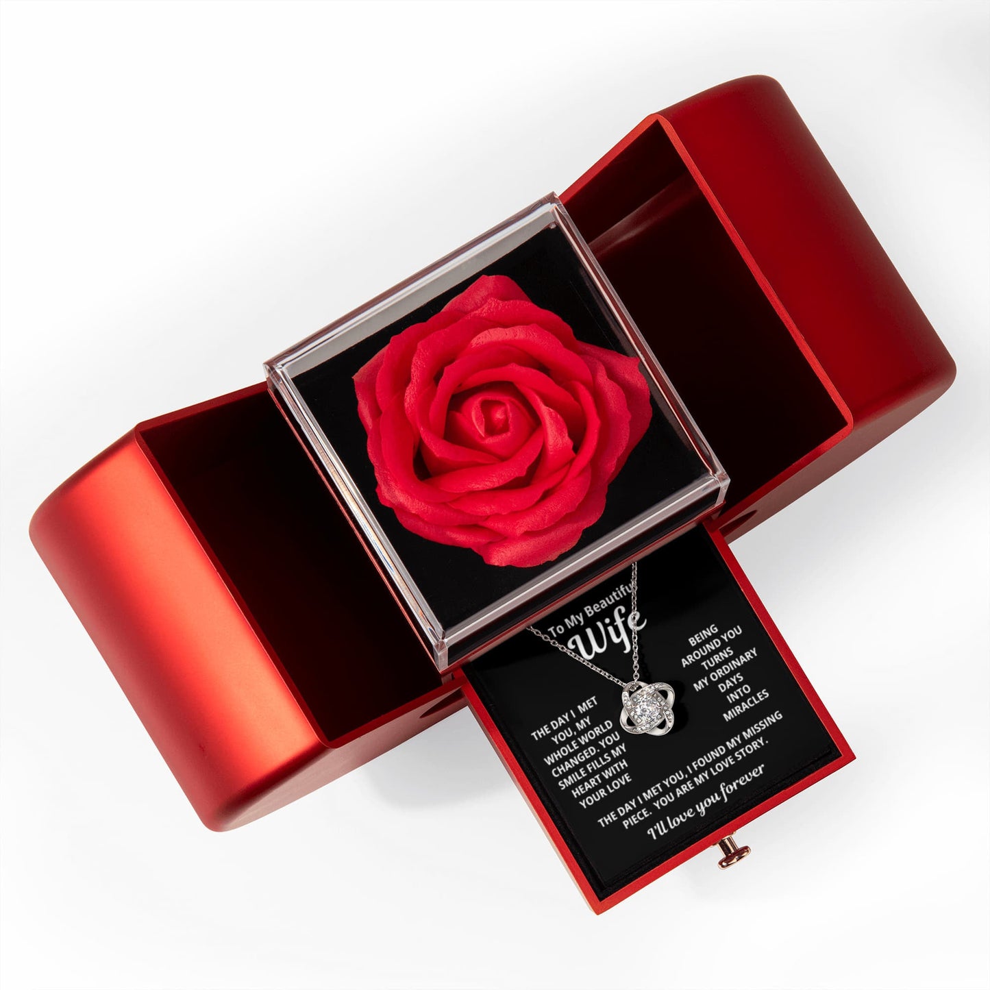 To My Wife - You Are My Love Story - Eternal Love Knot Necklace with Red Heart Rose Gift Box - Free Shipping Included