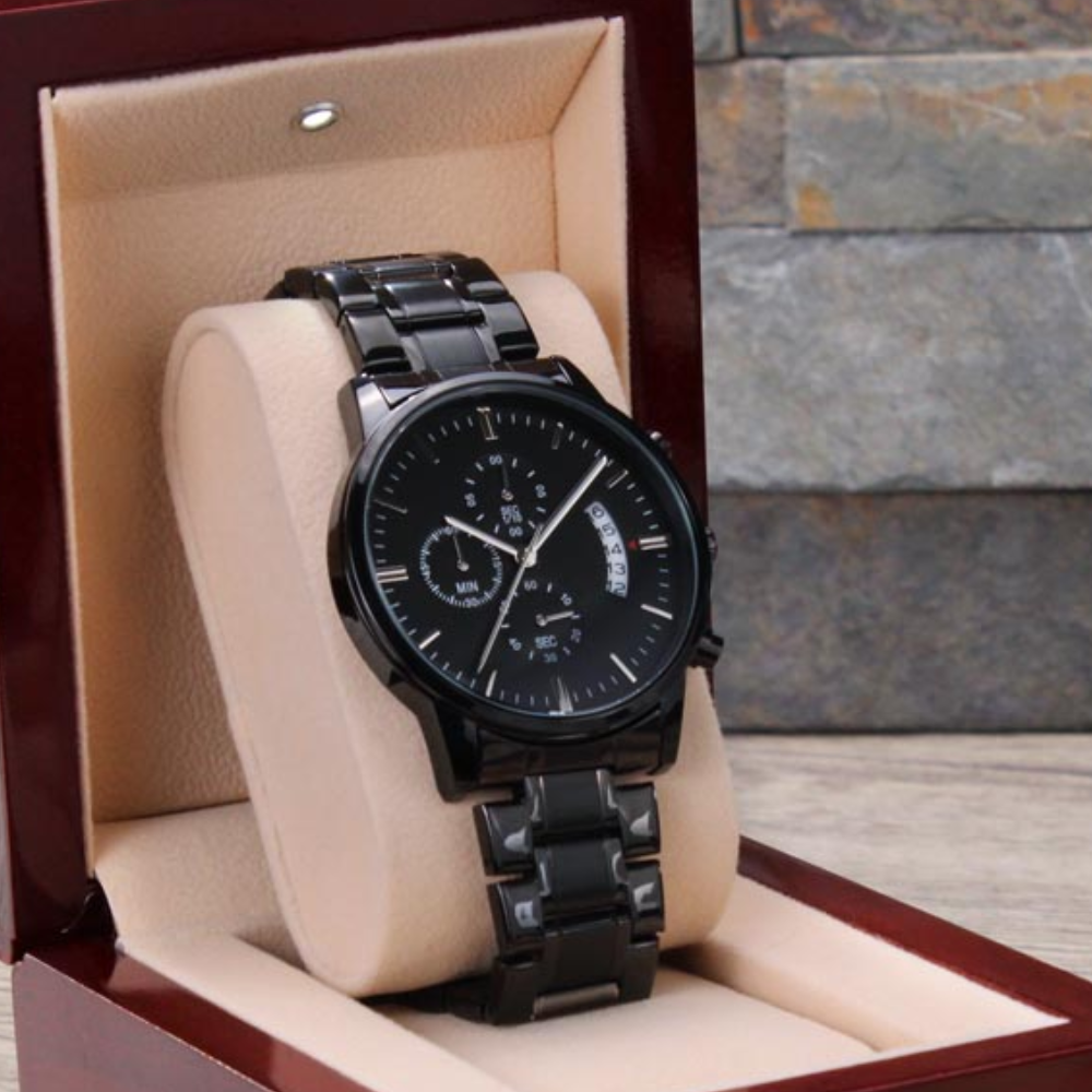 To Our Son Personalized Black Chronograph Watch – Engraved Gift from Parents to Son - Graduation, Birthday, Christmas