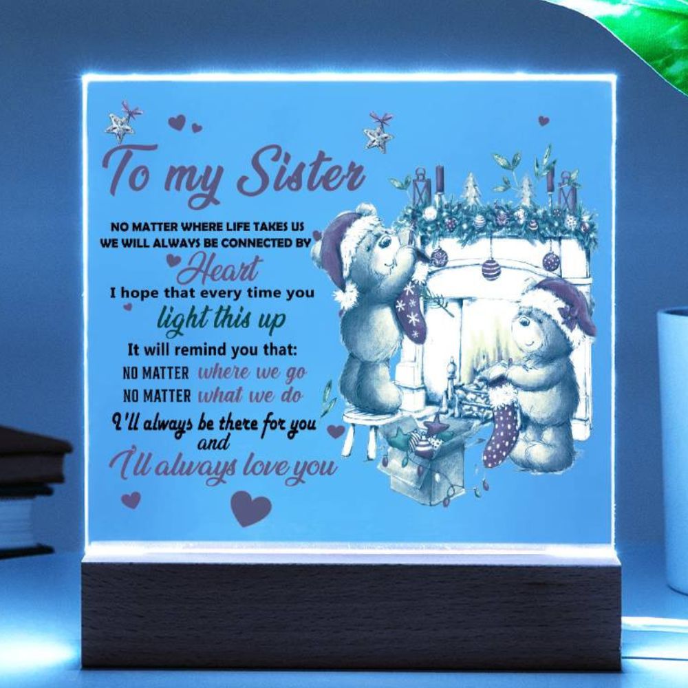 Sister Christmas Gift - Connected By Heart - Square Acrylic Plaque