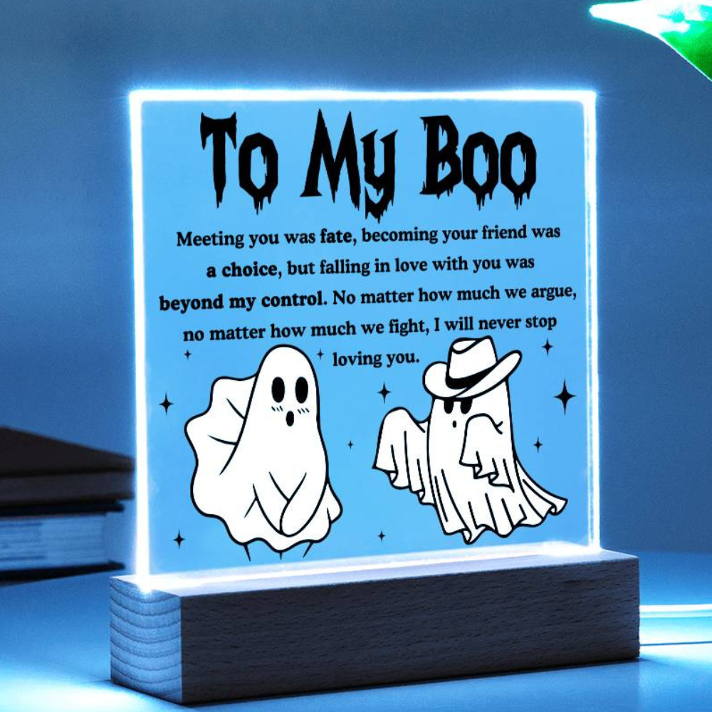 Soulmate Halloween Gift - My Boo - Acrylic Square Plaque with Available Night Light